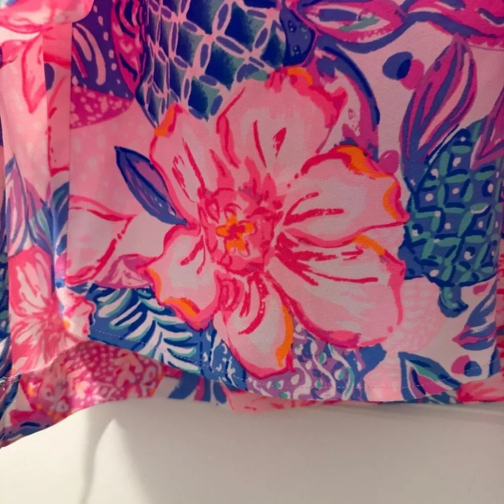 Lilly Pulitzer Kipton one shoulder romper Pink Isle Snappy Turtle size 2